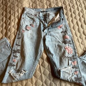 Citizens Of Humanity Light Blue Denim Jeans with Pink Floral Embroidery
